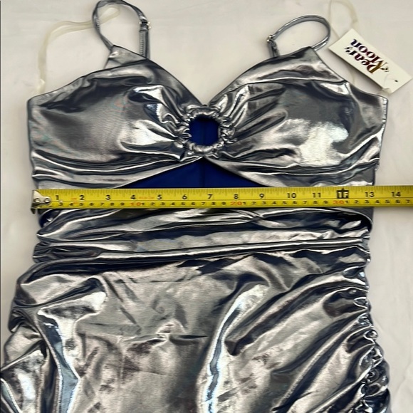 Silver Metallic Ruched Mini Dress - Picture 9 of 9